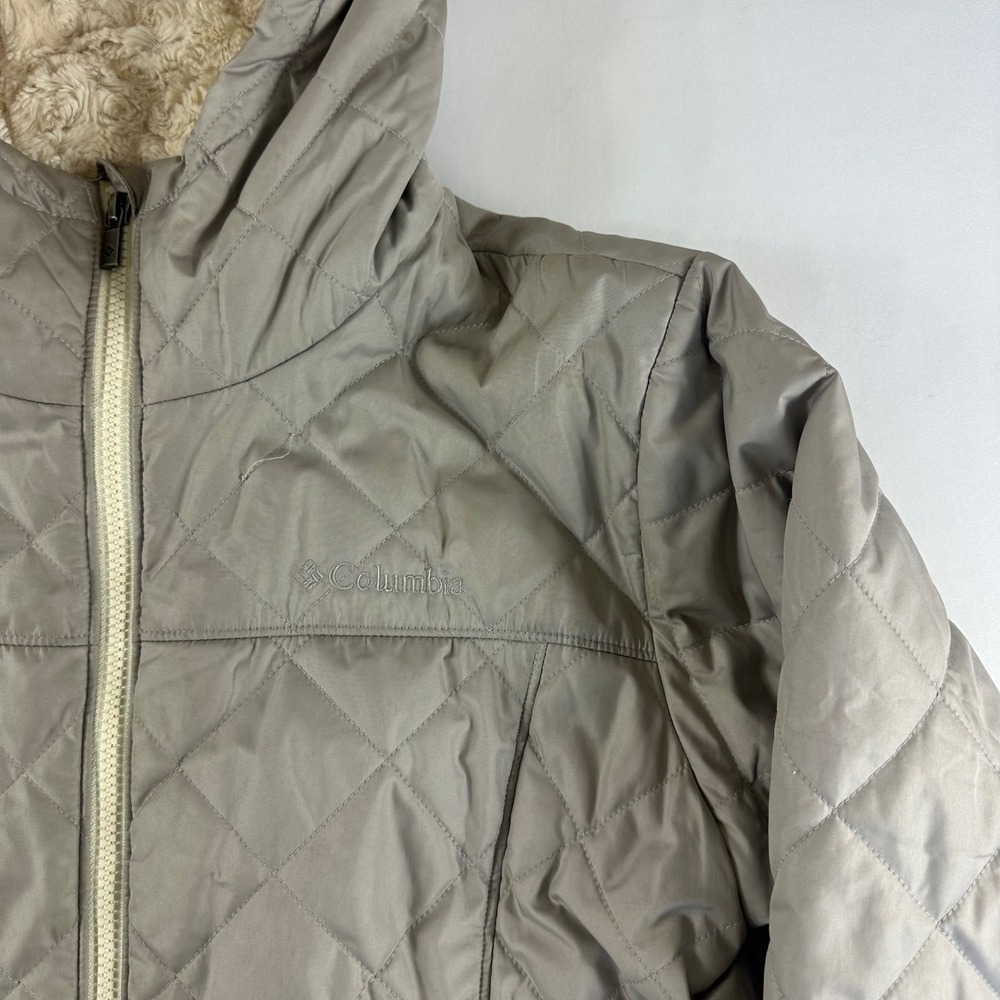 Columbia Quilted Fleece Lined Hooded Jacket Women's Large Tan - Picture 5 of 14